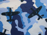 French Terry Camouflage blau mit Flugzeugen